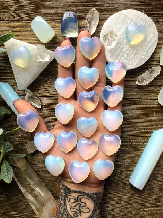 Polished Opalite Heart Crystal Heart Tumbled Stones Carved Crystal Hearts Altar Stones Crystal Sh... | Etsy (US)