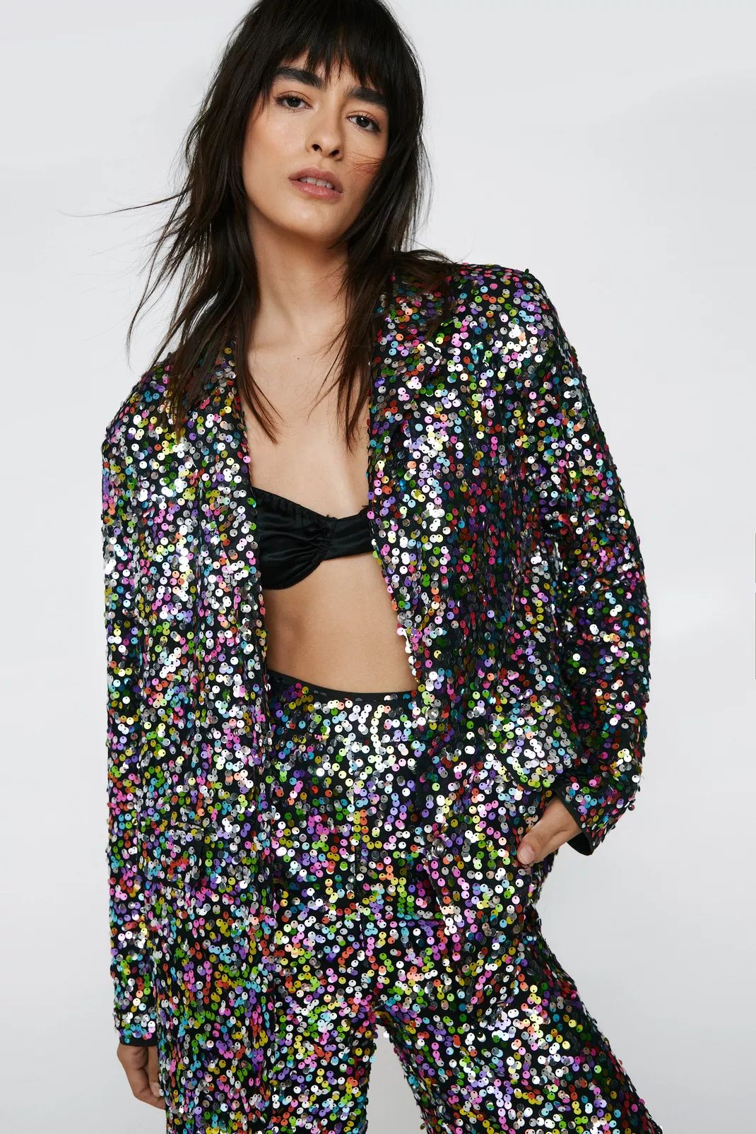 Rainbow Sequin Oversized Blazer | Nasty Gal (US)