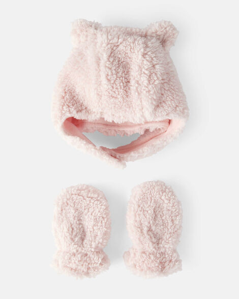 Baby Girl Sherpa Winter Hat & Mittens Set - Pink | Carter's Inc