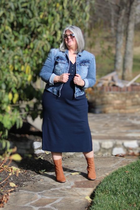  Comfortable knit henley dress (XXL), denim jacket (XL) and comfortable Vionic Shoes Harper Boots make dressing for th he holidays or any day EASY!  

#midsize #midsizestyle #midsizeoutfitideas #midsizeoldnavyoutfitodeas 

#LTKstyletip #LTKshoecrush #LTKcurves