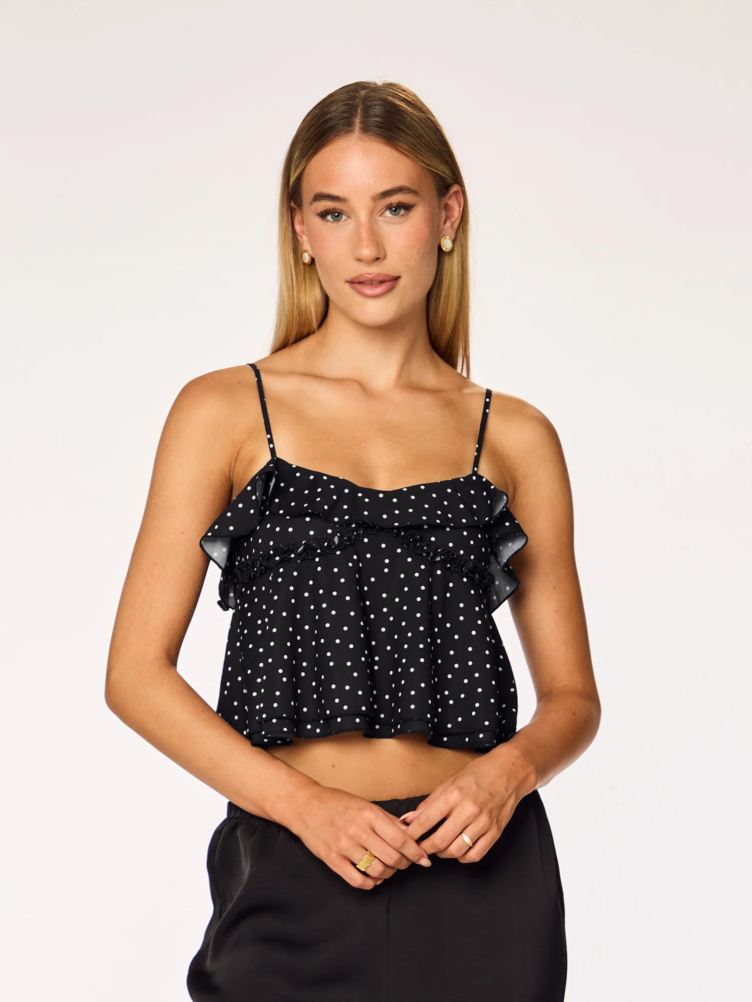 LIVA - Ruffle Top • Black Polka Dot | Ninety-9