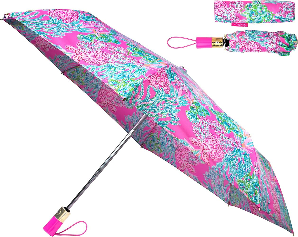 Lilly Pulitzer Travel Umbrella Compact, Cute Umbrella with Automatic Open and Storage Sleeve, Fol... | Amazon (US)