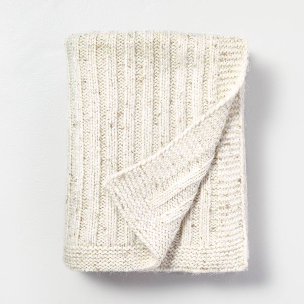 Heathered Rib Knit Throw Blanket Sour Cream - Hearth &#38; Hand&#8482; with Magnolia | Target