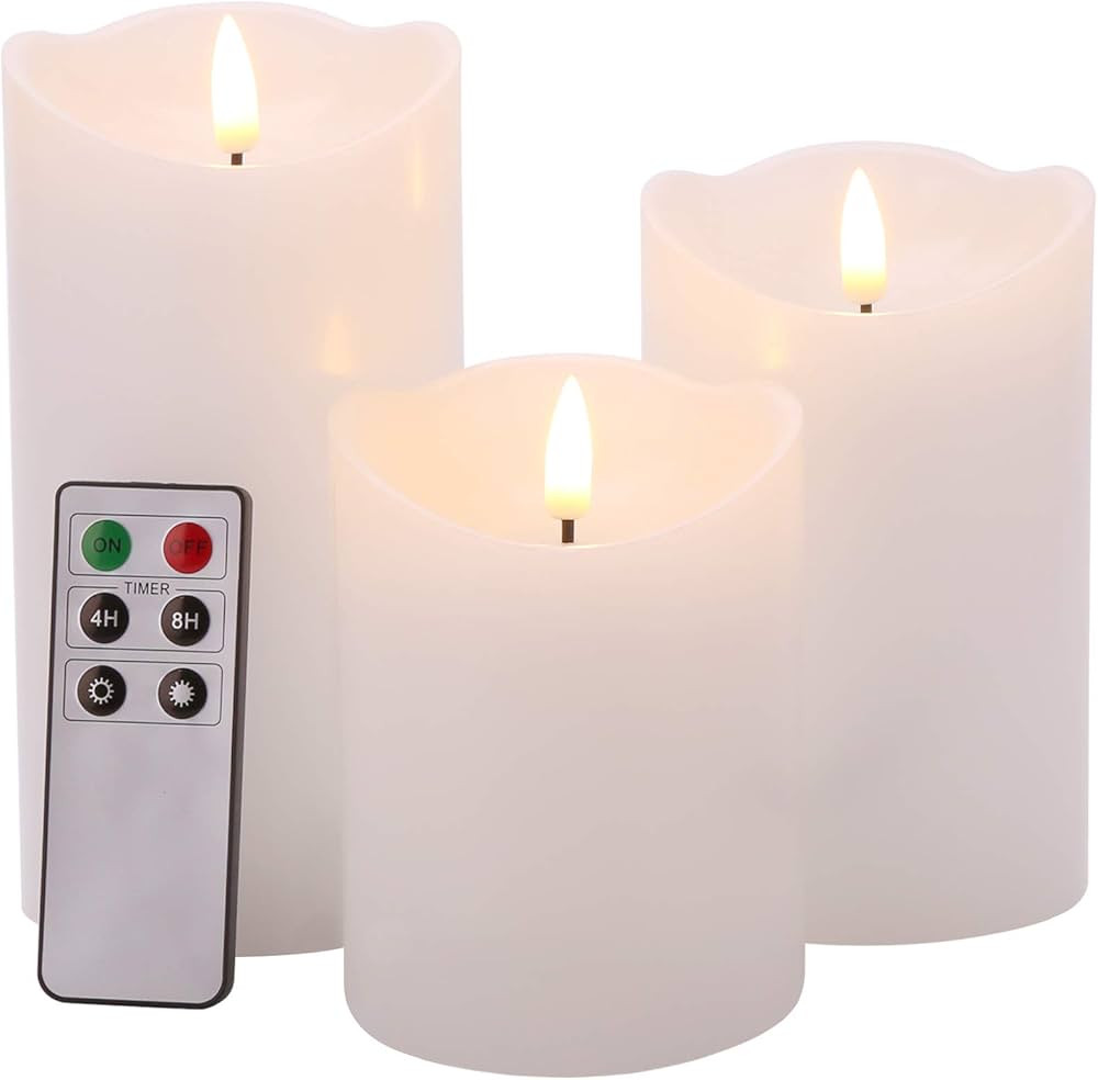 Eywamage White Flameless Pillar Candles with Remote, Flickering Realistic LED Wax Candles Battery... | Amazon (US)