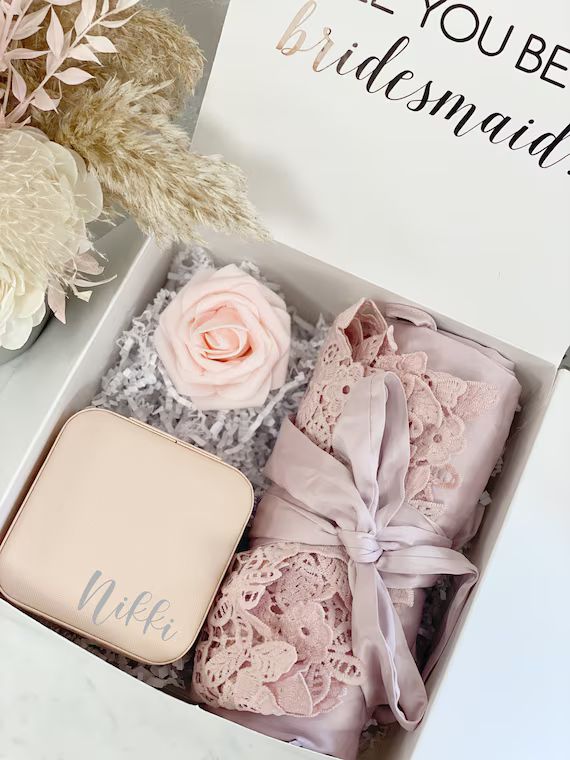 Bridesmaid proposal gift box- personalized bridesmaid champagne flutes- bridesmaid silk robe - br... | Etsy (US)