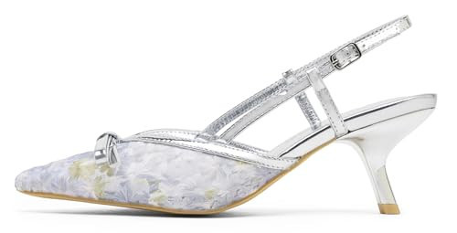 Vepose Women's Silver Mesh Pointed Toe Slingback Heels, Size 8.5, CZR6126 | Amazon (US)