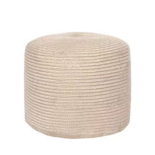 Braided Indoor/Outdoor Filled Ottoman Beige Round Pouf | The Home Depot