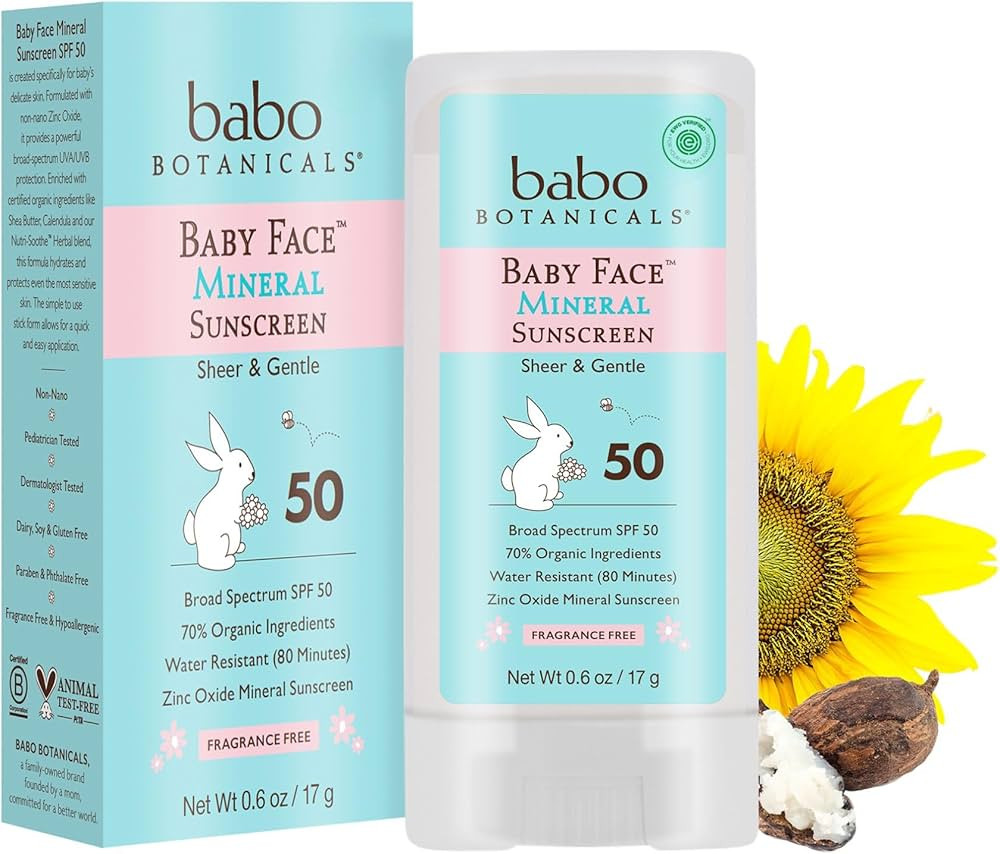 Babo Botanicals Sensitive Baby Mineral Sunscreen Stick SPF 50-70% Organic Ingredients - Zinc Oxid... | Amazon (US)