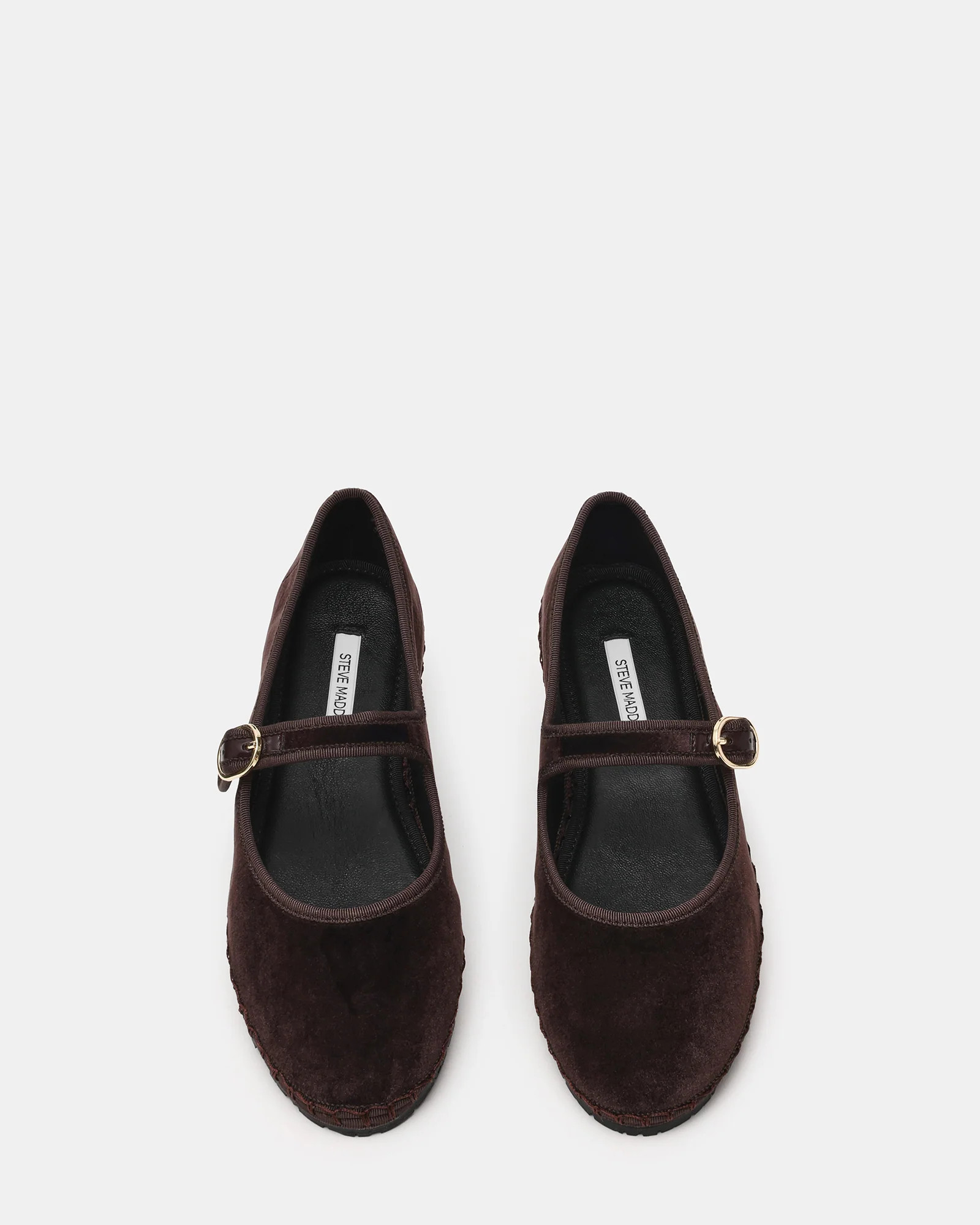 VELMA Brown Velvet Mary Jane Gold-Detail Buckle Women's Flat | Steve Madden (US)