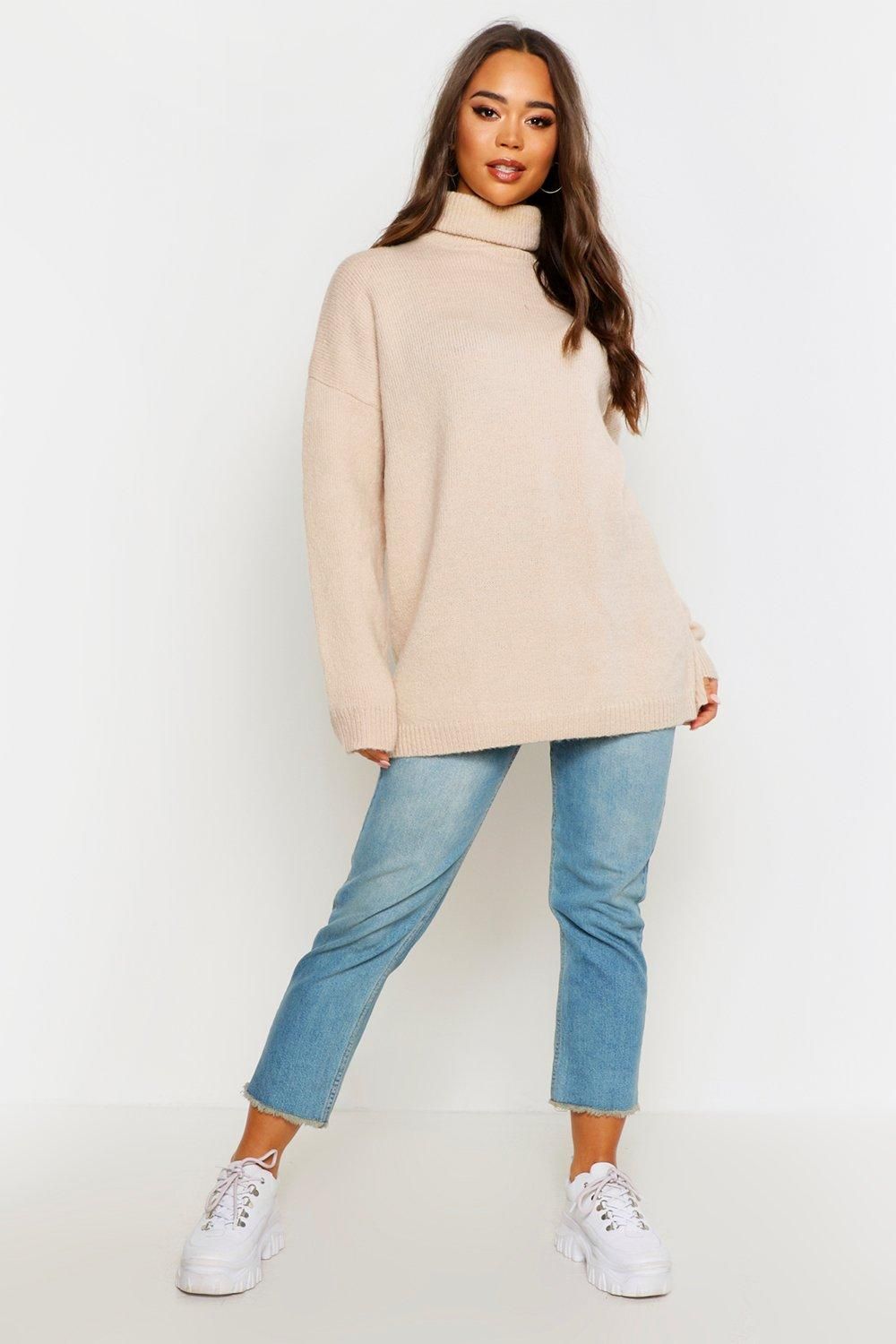 Womens Oversized Turtleneck Sweater - Beige - S/M | Boohoo.com (US & CA)
