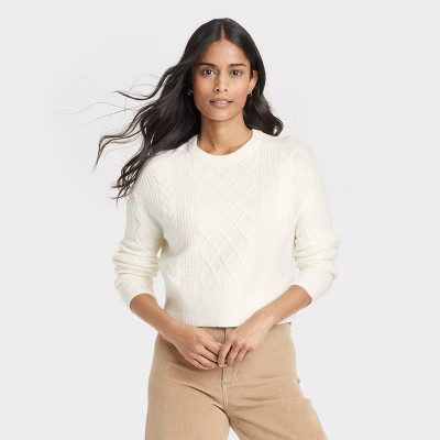 Women's Crewneck Cashmere-Like Cable Pullover Sweater - Universal Thread™ | Target