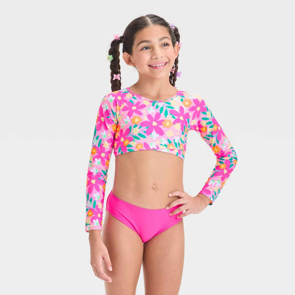 Girls' Floral Printed Rash Guard Bikini Set - Cat & Jack™ Pink | Target