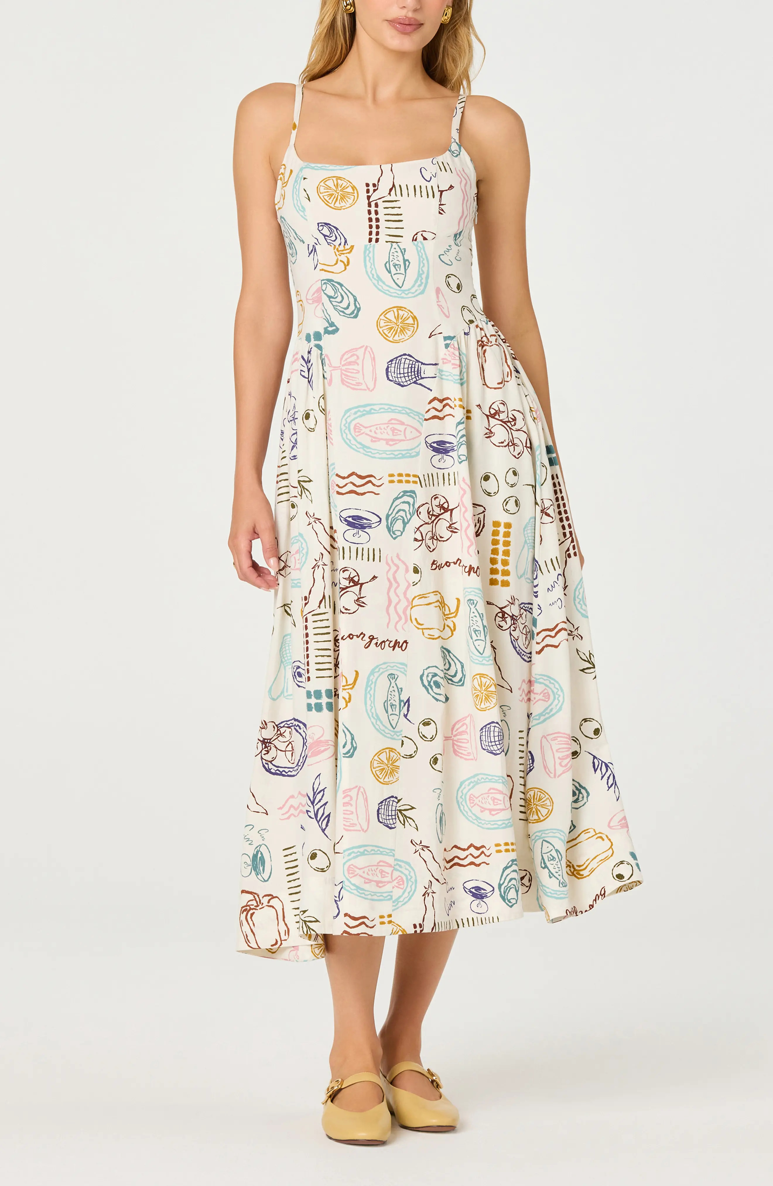 ASTR the Label Ansley Mixed Print Dress in Off White Picnic at Nordstrom Rack, Size Large | Nordstrom Rack