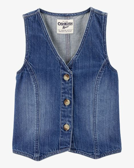Kid Iconic Denim Button-Down Vest - Blue | Carter's Inc