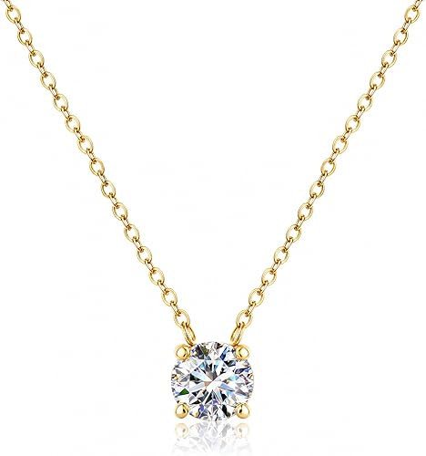 18K Gold Plated Pendant Necklace 5A Cubic Zirconia Solitaire Anniversary Birthday Mother’s Day ... | Amazon (US)