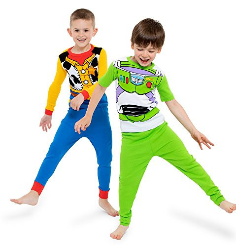 Disney Boys' Toddler 4-Piece Snug-fit Cotton Pajama Set, Soft & Cute for Kids, Woody and Buzz-Green, 3T | Amazon (US)