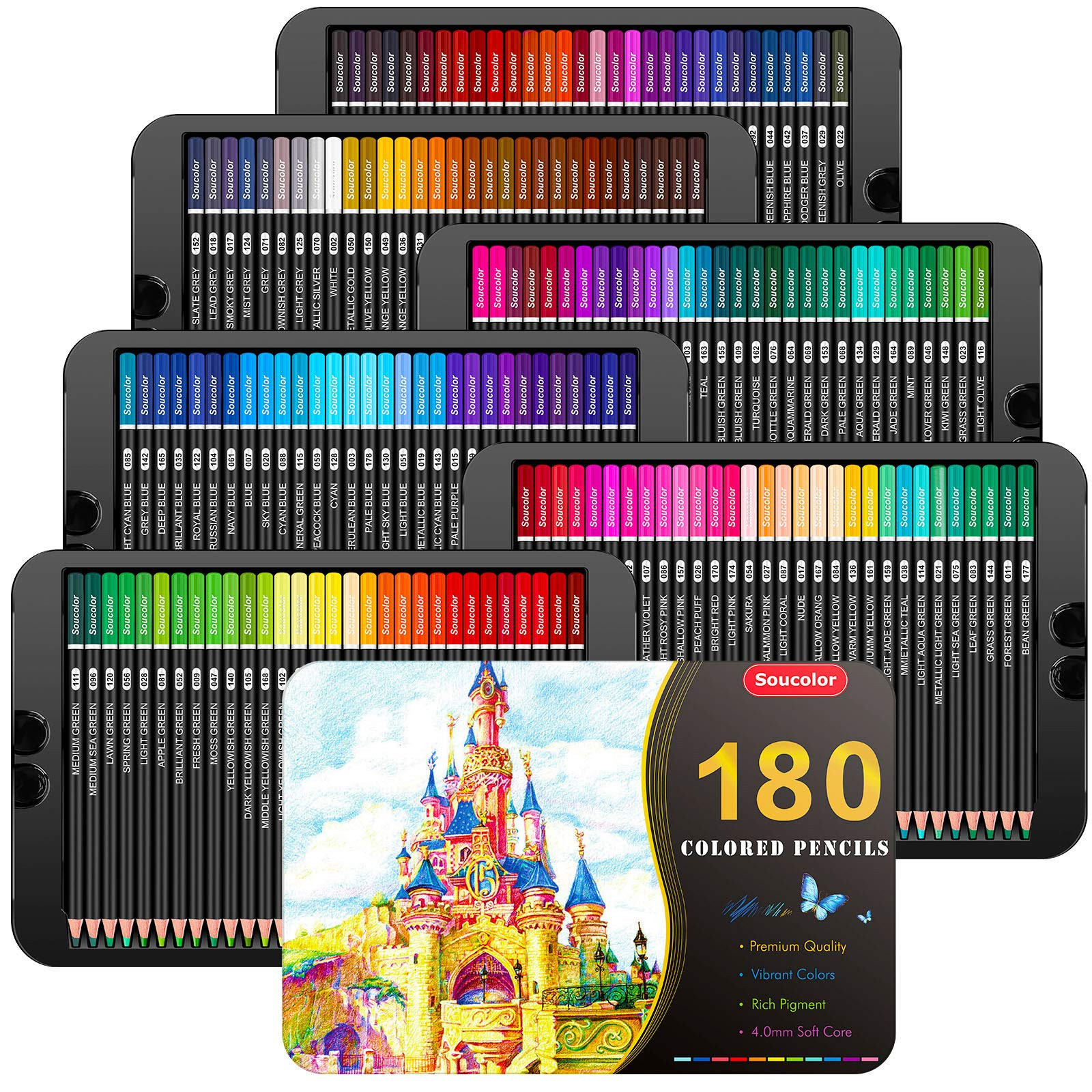 Soucolor 180-Color Artist Colored Pencils Set for Adult Coloring Books, Soft Core, Professional N... | Amazon (US)