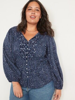 Oversized Button-Front Mixed-Print Poet Blouse for Women | Old Navy (US)