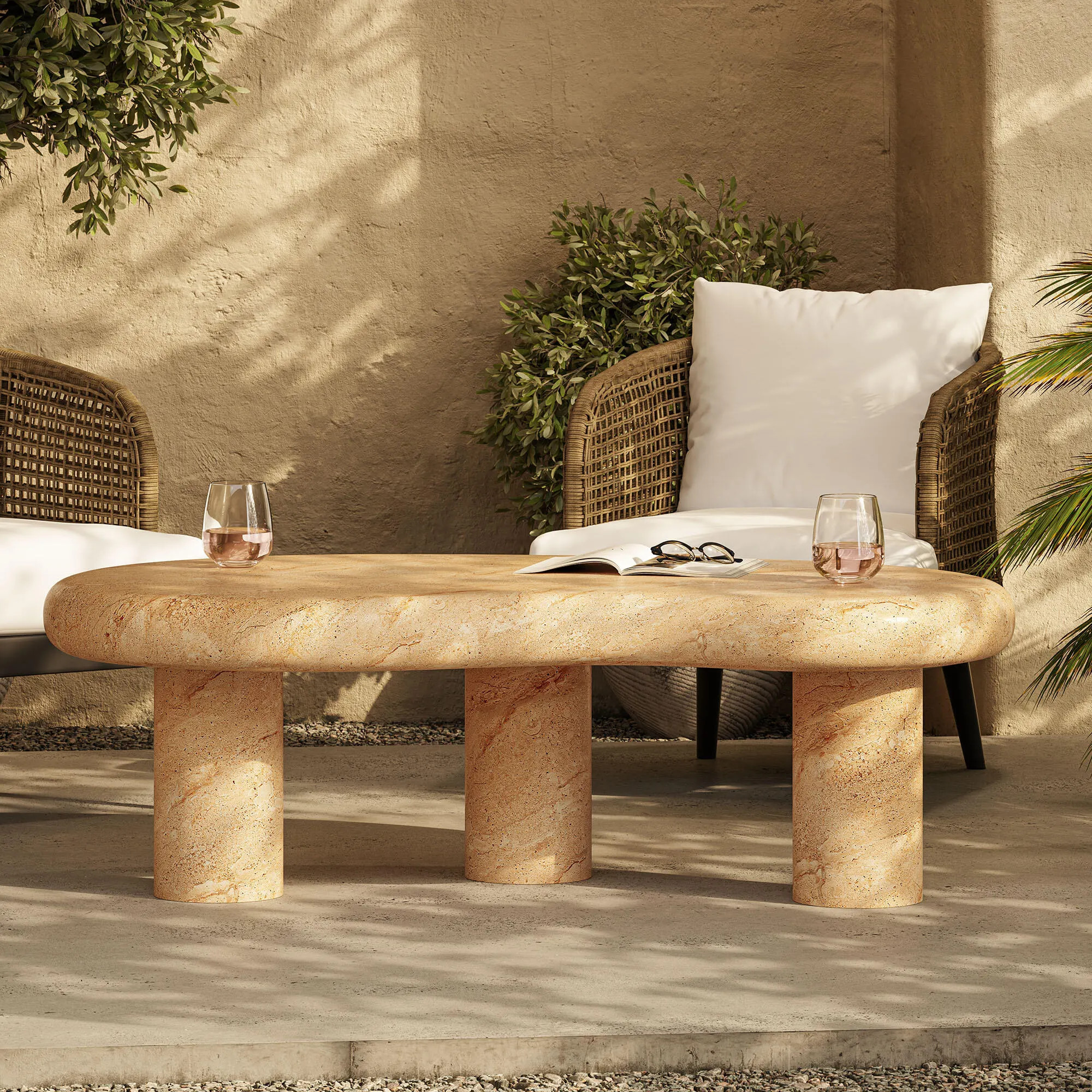 Modway Elowen Outdoor Coffee Table, Travertine | Ashley