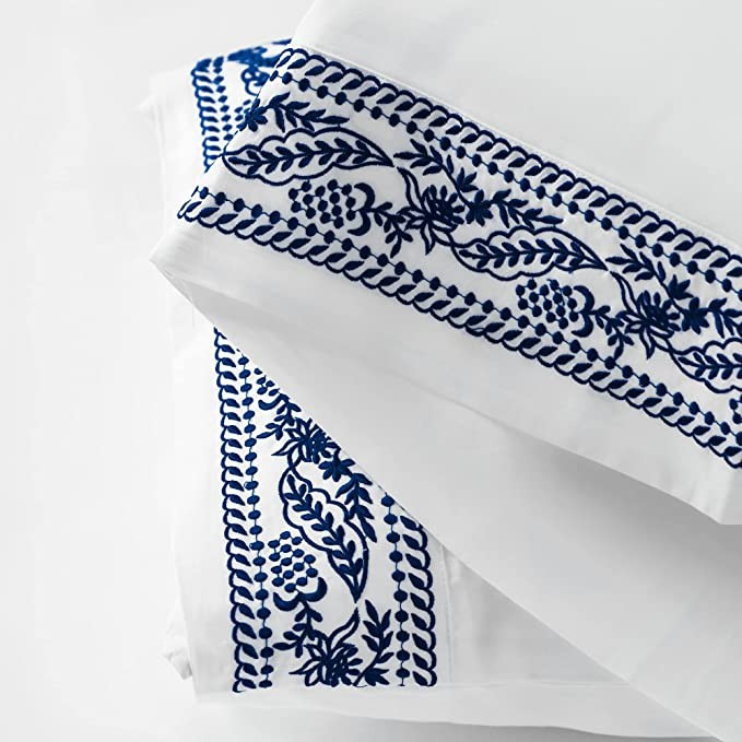 ORNISA Embroidered Sheet Set King Size 100% Cotton 4 Piece Sateen Weave White Bedsheet Set Softes... | Amazon (US)