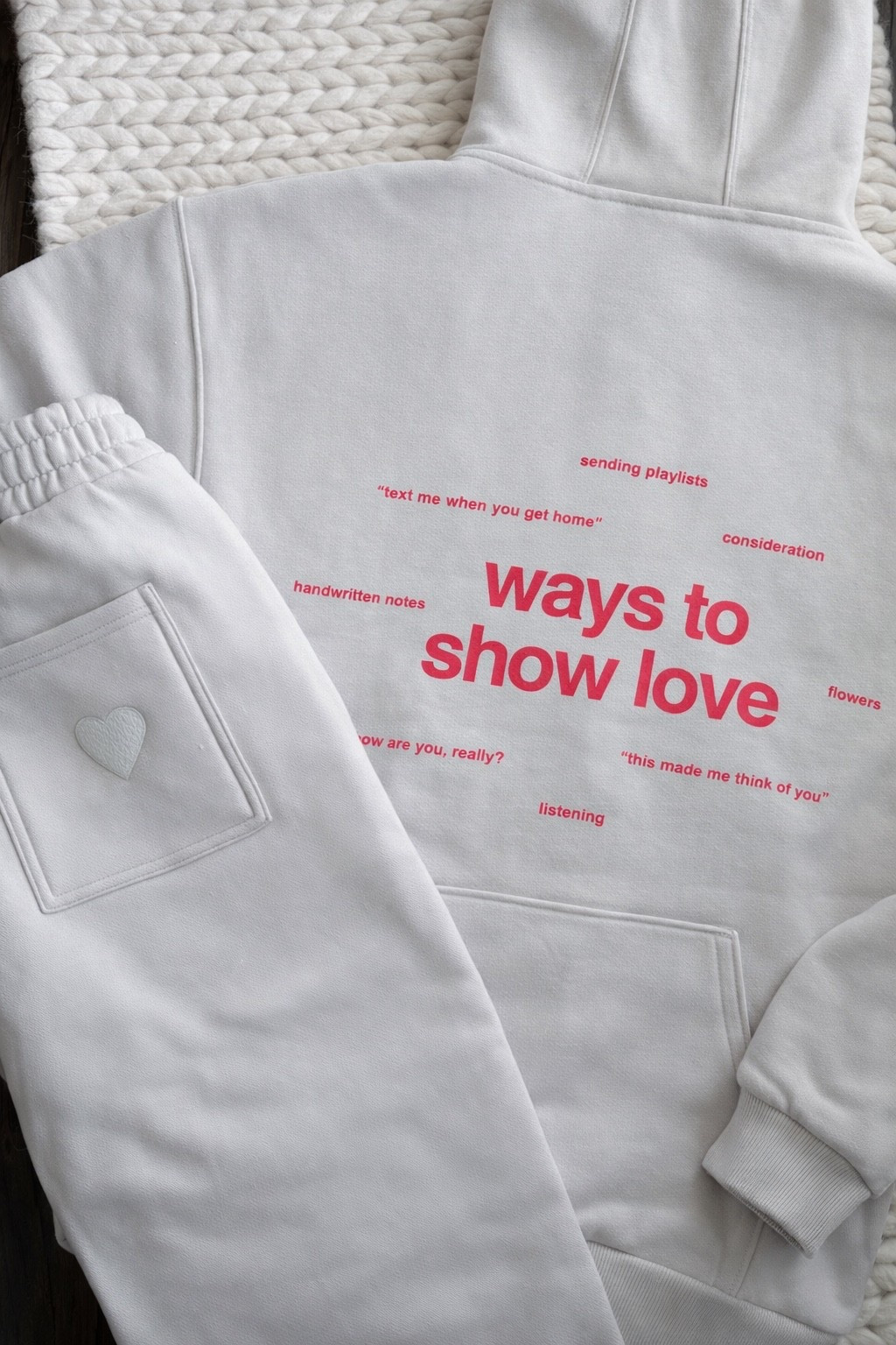 My favorite Comfrt matching hoodie & jogger set with the sweetest “ways to show love” graphic. Cozy oversized fit, ultra soft fleece, elevated loungewear you can style all season.

Comfrt hoodie - Comfrt joggers - matching sweatsuit - graphic hoodie - love hoodie - Valentine outfit - cozy set - lounge set women - oversized hoodie - neutral sweatsuit - airport outfit - travel day outfit - mom life style - casual chic - athleisure trend - comfy but cute - everyday uniform - work from home outfit - weekend outfit - gift idea for her - soft girl aesthetic - clean girl style

#LTKValentine #LTKU #LTKActive