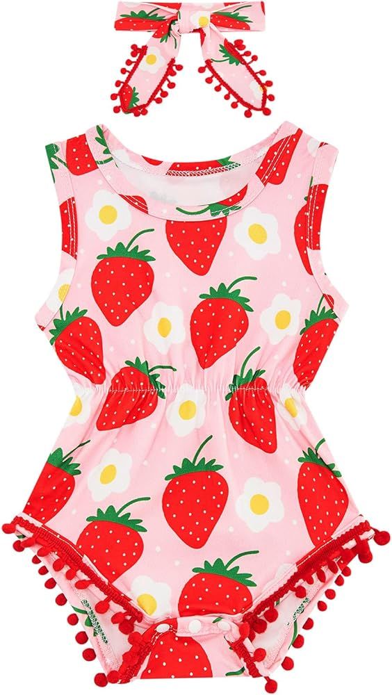 BFUSTYLE Newborn Toddler Baby Girl Floral Bodysuit Romper Summer Casual Outfit + Headband | Amazon (US)