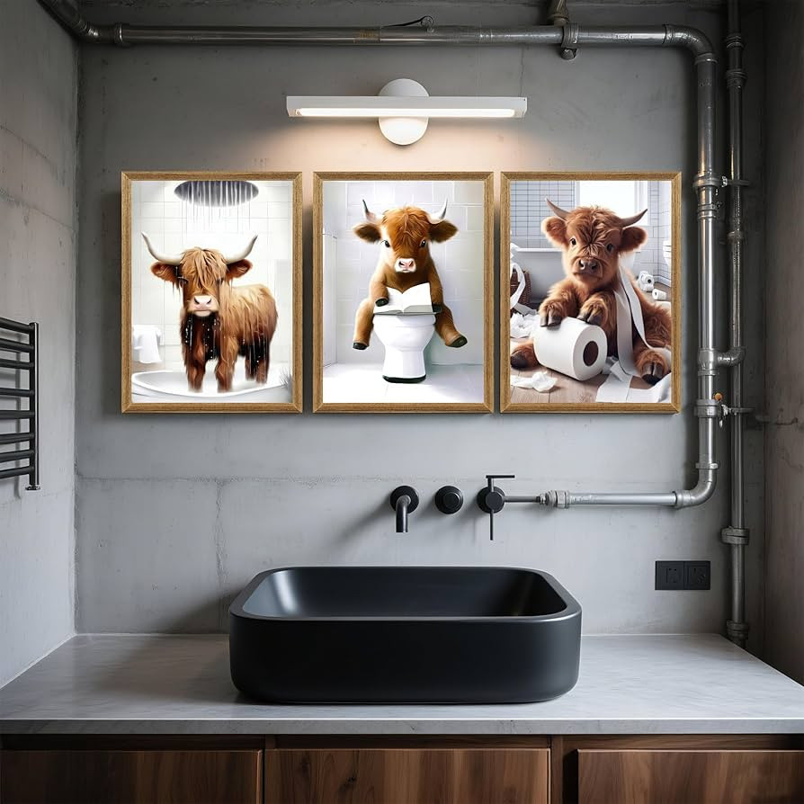 FYLDPSB 3Pcs Framed Little Highland Cow Bathroom Canvas Wall Art, Funny Bathroom Signs Animal Wal... | Amazon (US)