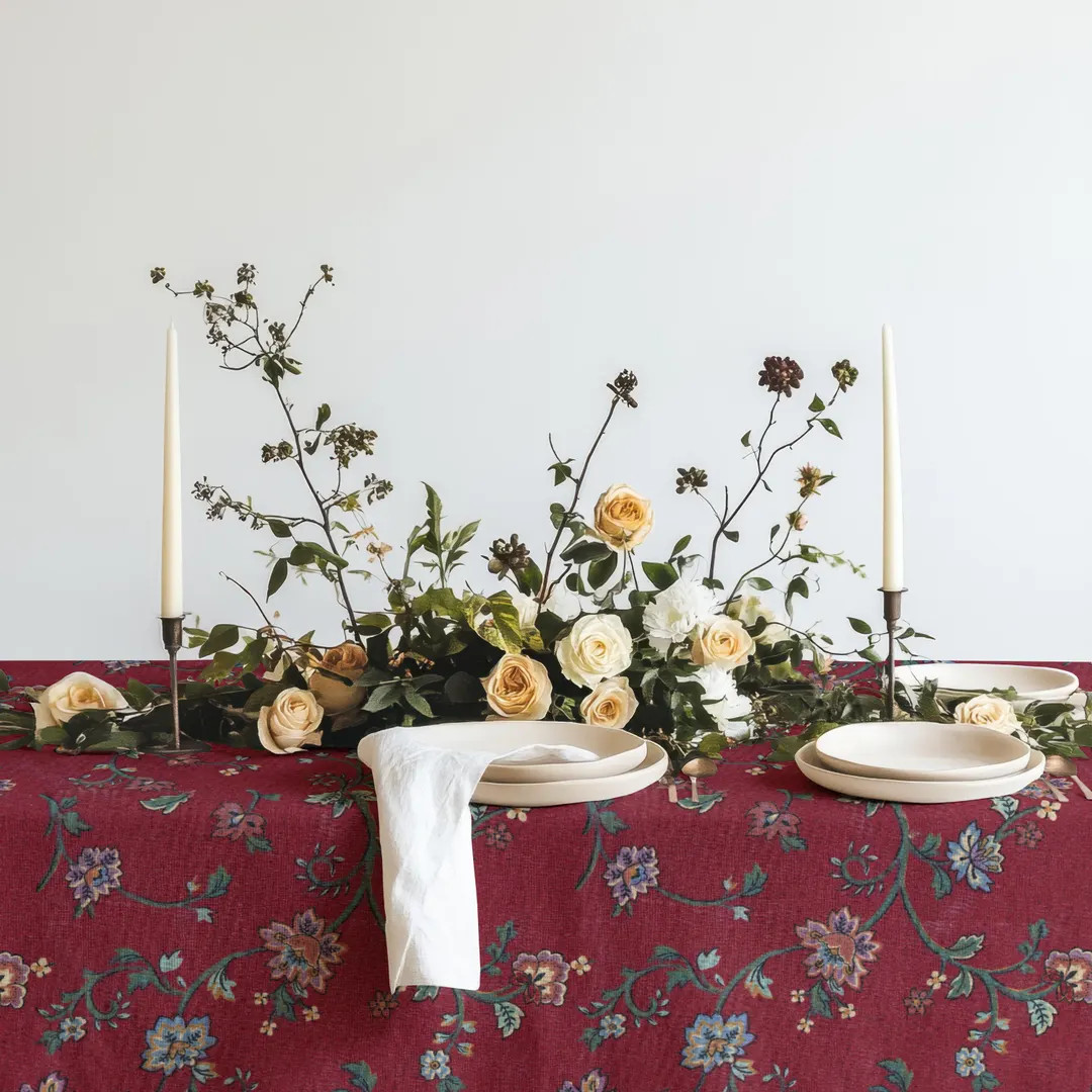 Burgundy Floral Tablecloth – Elegant Red Dining Table Cover With Vintage Pattern - Etsy | Etsy (US)