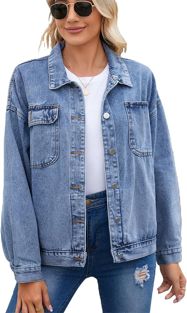 NOMMO Women's Denim Jacket Button Down Denim Jacket with Pockets Vintage washed denim Coat boyfri... | Amazon (US)