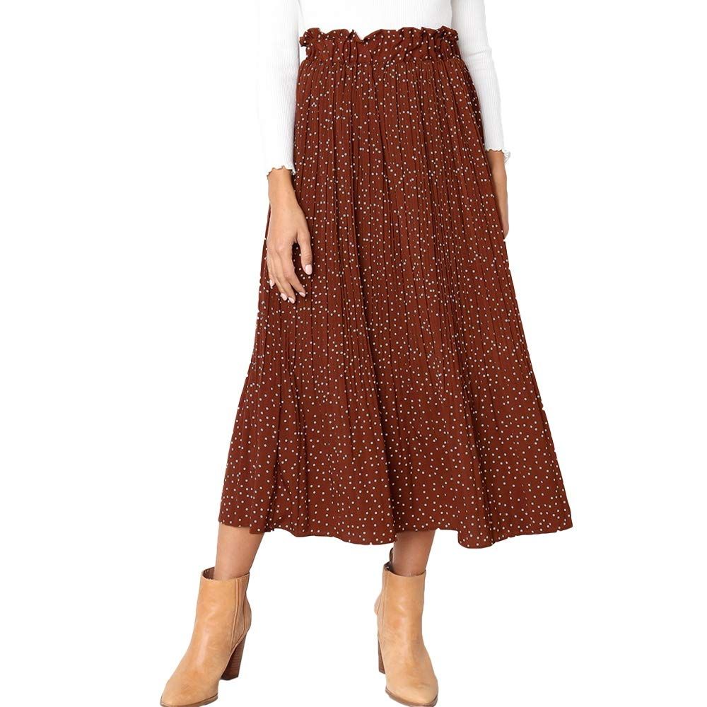 Exlura Womens High Waist Polka Dot Pleated Skirt Midi Swing Skirt with Pockets | Amazon (US)