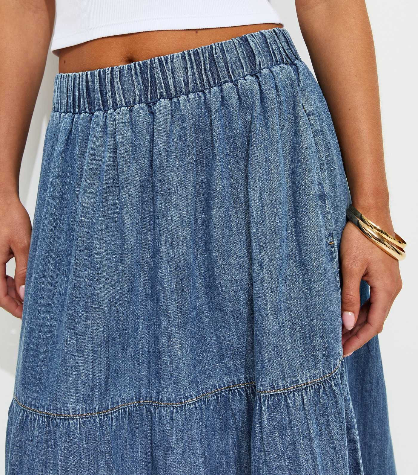 Petite Blue Tiered Midi Skirt | New Look | New Look (UK)