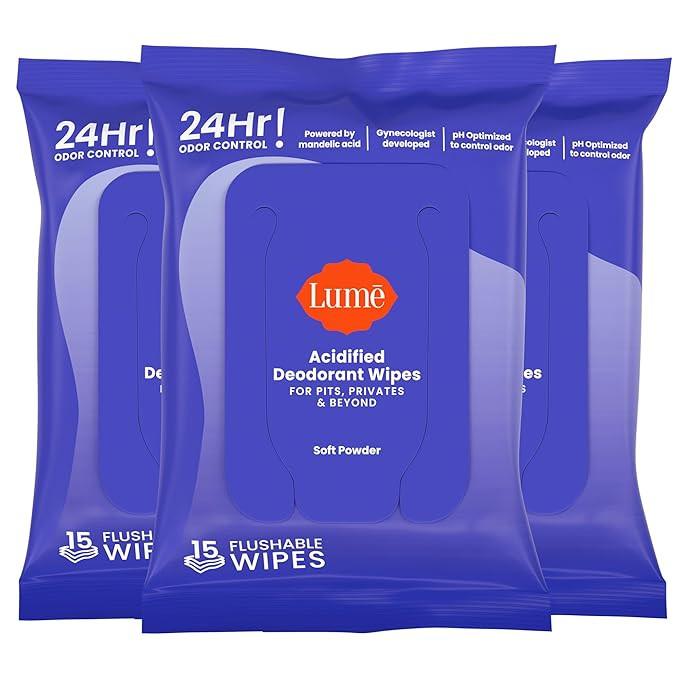 Lume Acidified Deodorant Wipes - 24 Hour Odor Control - Whole Body Deodorant Wipes - Aluminum Fre... | Amazon (US)