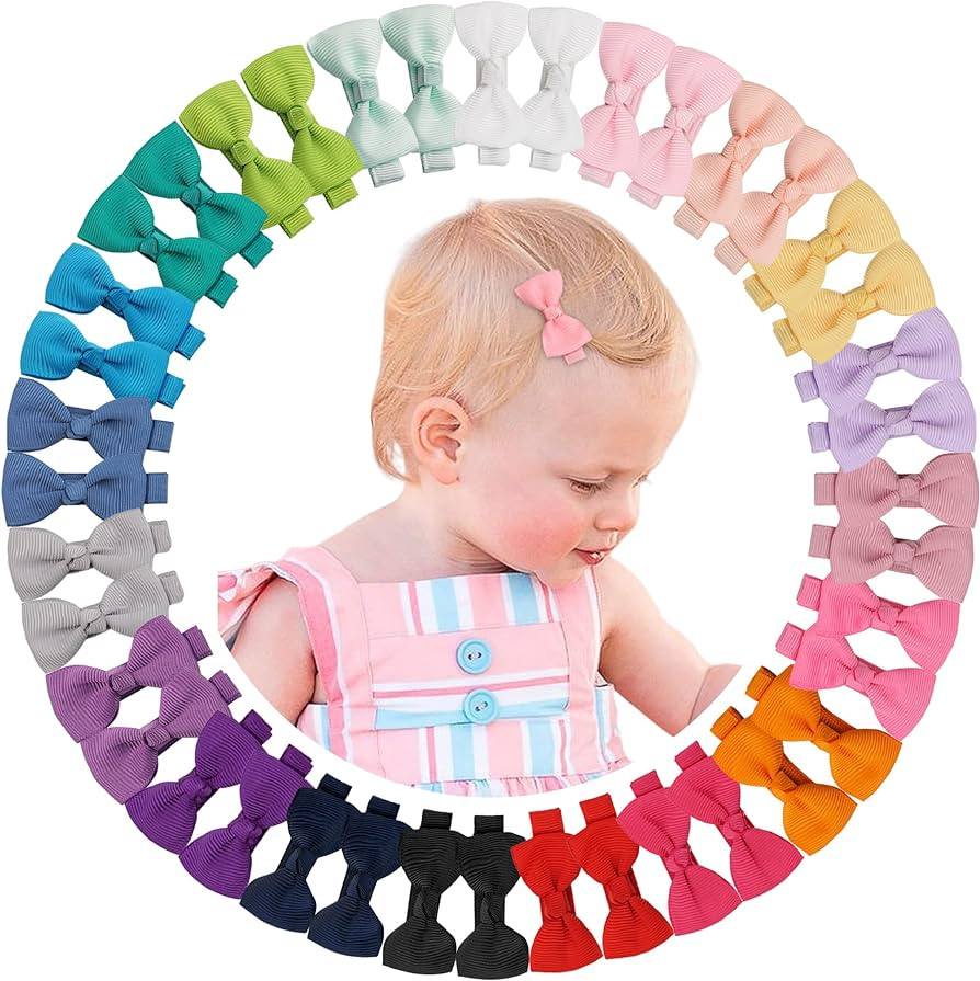 CÉLLOT Baby Hair Clips 40PCS Fully Lined Tiny 2" Hair Bows Alligator Clips for Infants and Toddl... | Amazon (US)