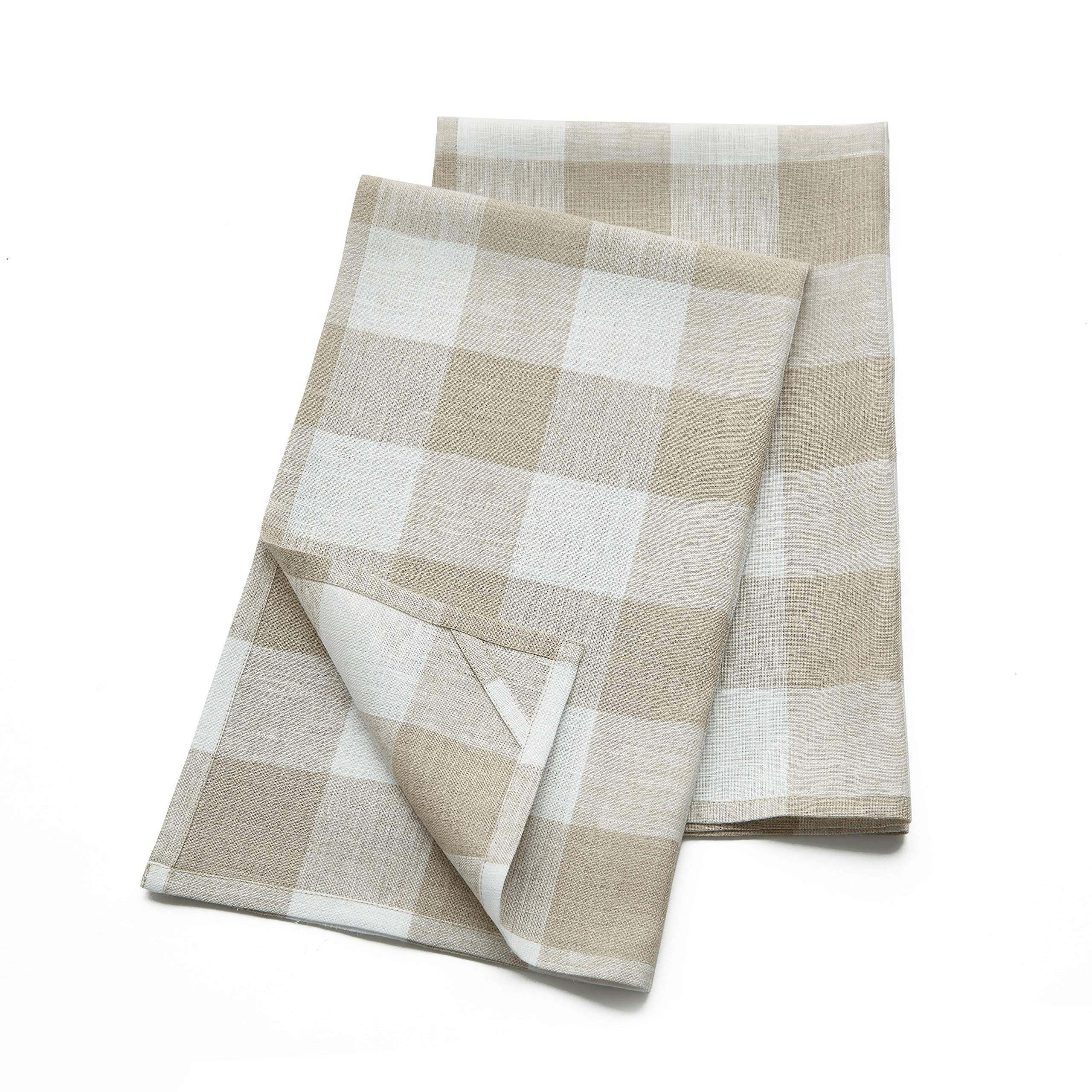 Solino Home Linen Kitchen Towels Set of 2 - Natural and White 16.5 x 26.5 Inch - 100% Pure Linen ... | Amazon (US)