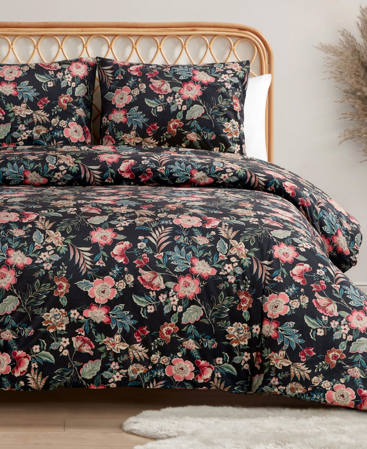 Jessica Simpson Arcadian Blooms 3-Pc. Duvet Cover Set, Full/Queen - Black | Macy's