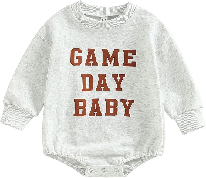 Baby Girl Boy Football Outfit Game Day Football Sweatshirt Romper Oversized Bodysuit Fall Winter ... | Amazon (US)