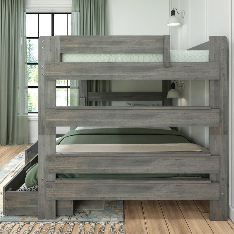 Modern Farmhouse Queen Over Queen Bunk Bed With Storage Drawers | max & lily