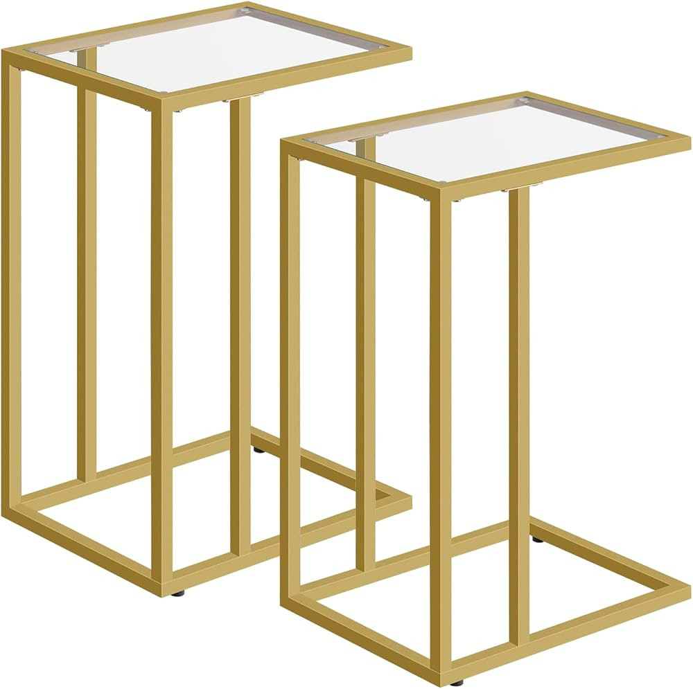 HOOBRO C Shaped End Table Set of 2, Tempered Glass Snack Side Table with Metal Frame, TV Tray Tab... | Amazon (US)