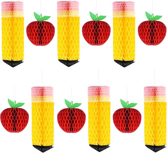12 Pcs Welcome Back to School Hanging Decorations Pencil Hanging Honeycomb Back to School Classro... | Amazon (US)