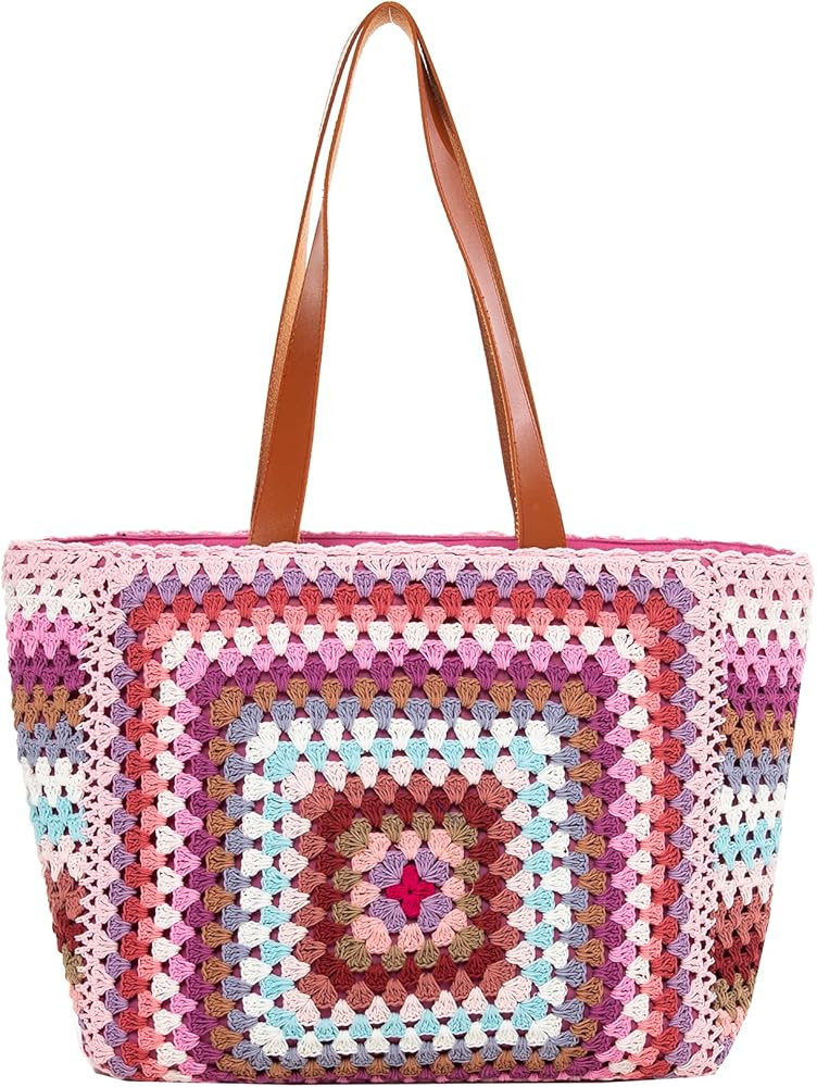 Back From Bali Womens 100% Cotton Hand Crochet Large Tote Bag Fully Lined Zipper Closure Colorful... | Amazon (US)