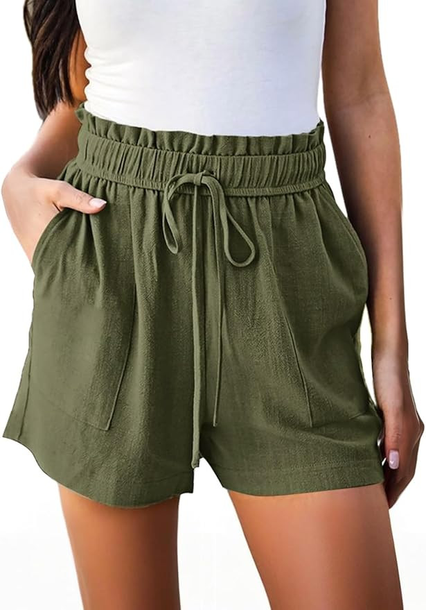 Hody Lovy High Waisted Linen Shorts for Women with Pockets Beach Vacation Resort Wear Casual Summ... | Amazon (US)