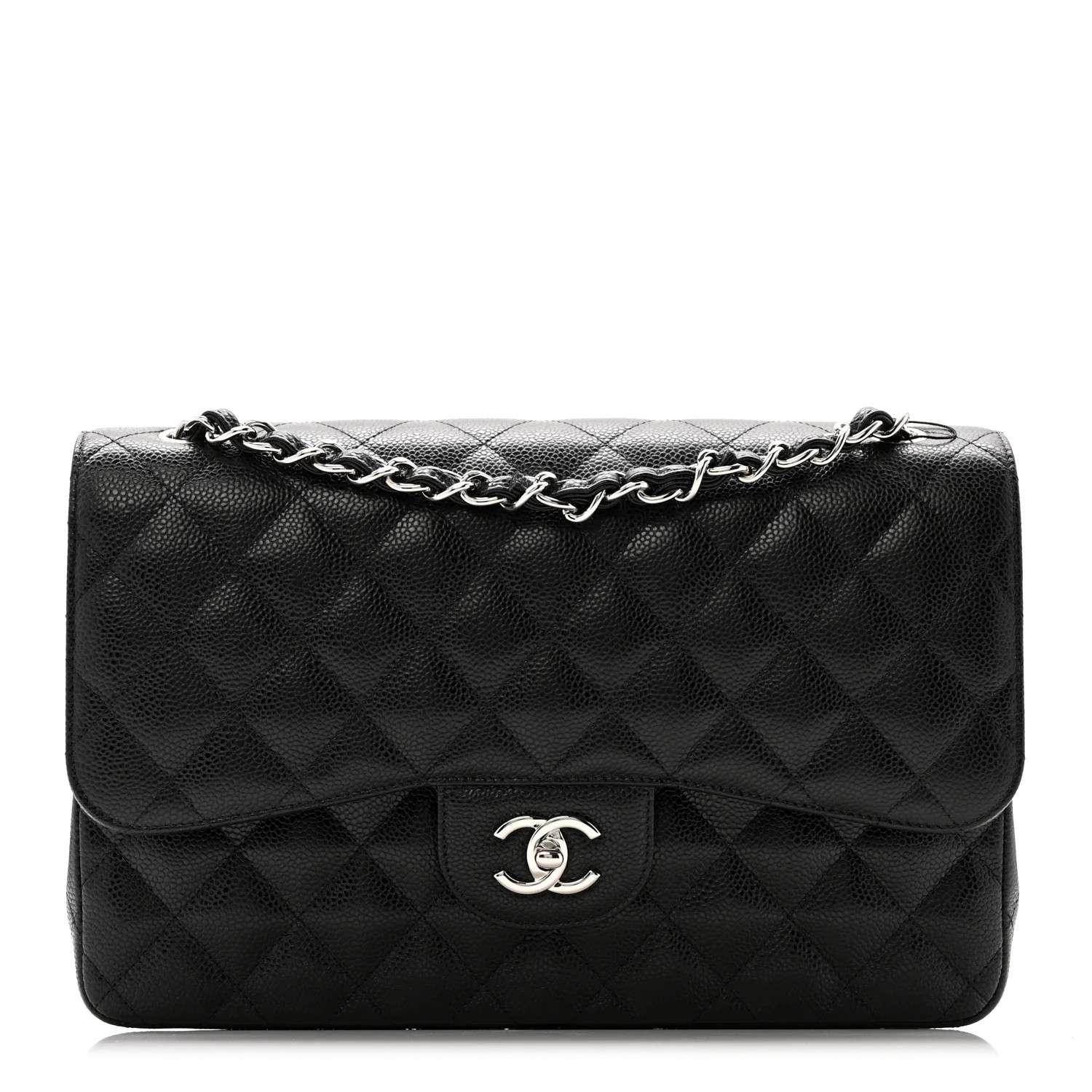 Caviar Quilted Jumbo Double Flap Black | FASHIONPHILE (US)