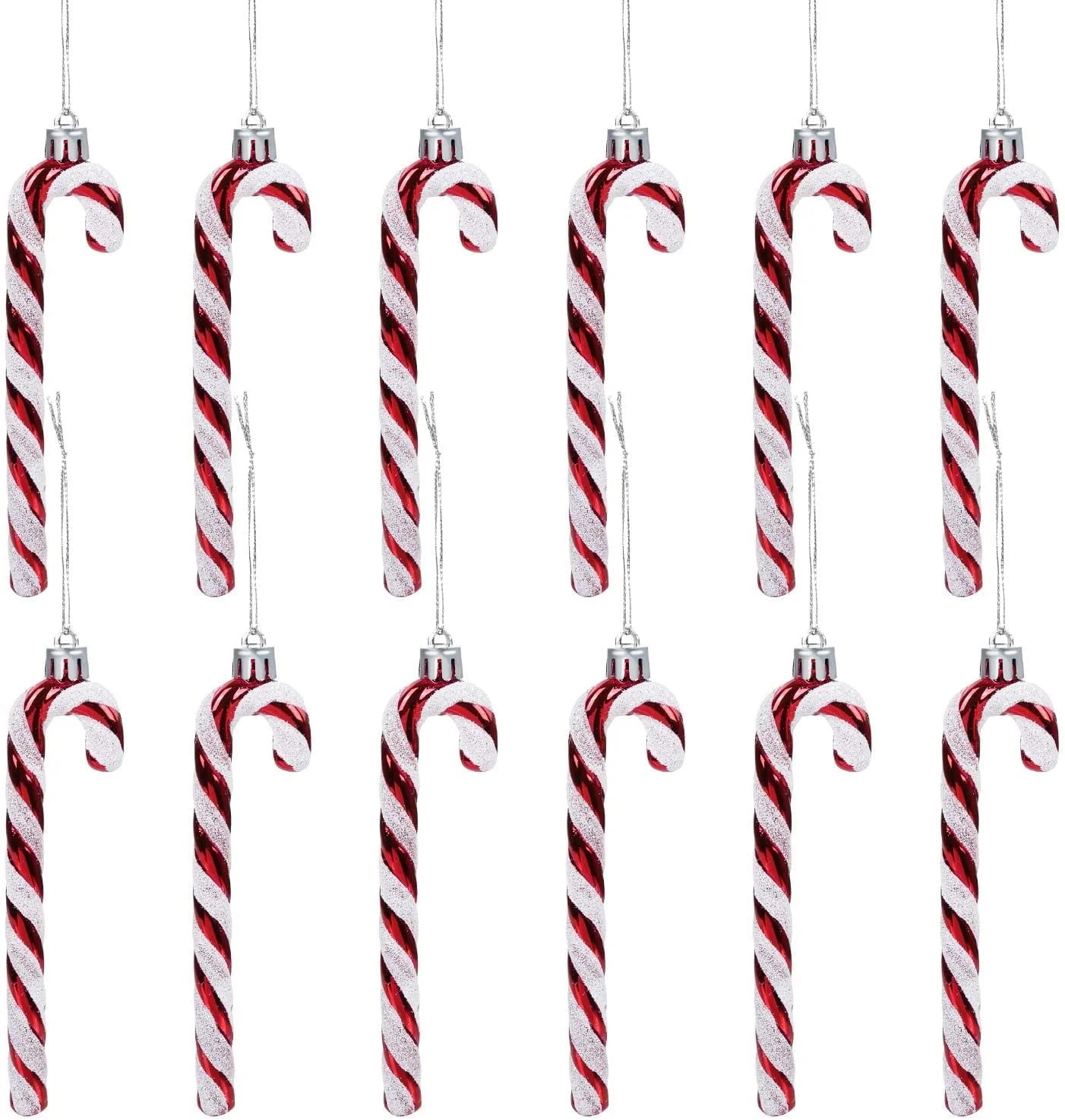 Naler Pack of 12 Christmas Glitter Plastic Candy Cane Tree Hanging Ornaments for Holiday Party De... | Walmart (US)