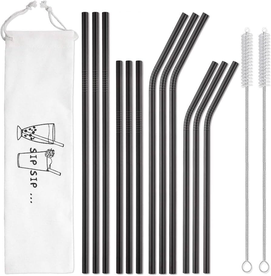 Hiware 12-Pack Black Stainless Steel Straws Reusable with Case - Metal Drinking Straws for 30oz a... | Amazon (US)