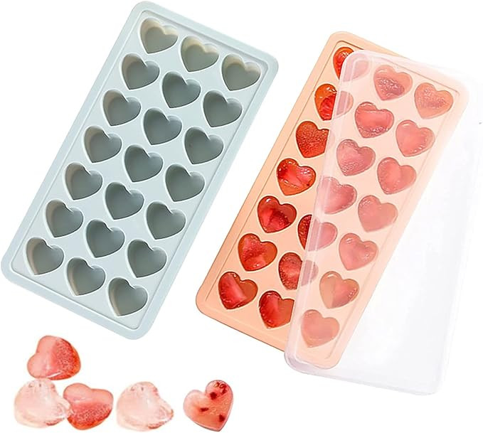 2 Pack Heart-Shaped Ice Cube Trays - 42 Holes Silicone Heart Ice Cube Tray with Lid, BPA Free and... | Amazon (US)