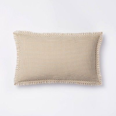 Oblong Gingham with Hemstitch and Raw Edge Decorative Throw Pillow Camel - Threshold™ designed with Studio McGee | Target