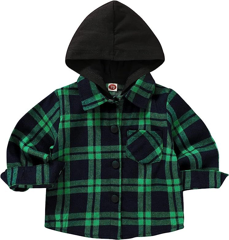 YOUNGER STAR Toddler Kids Boys Girls Flannel Hooded Plaid Shirt Button Baby Red Plaid Shirt Plaid... | Amazon (US)