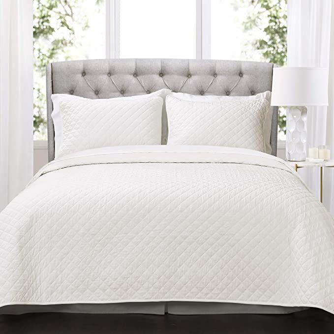 Lush Decor Ava Quilt Diamond Pattern Solid 3 Piece Oversized Bedding Blanket Bedspread Set - King... | Amazon (US)