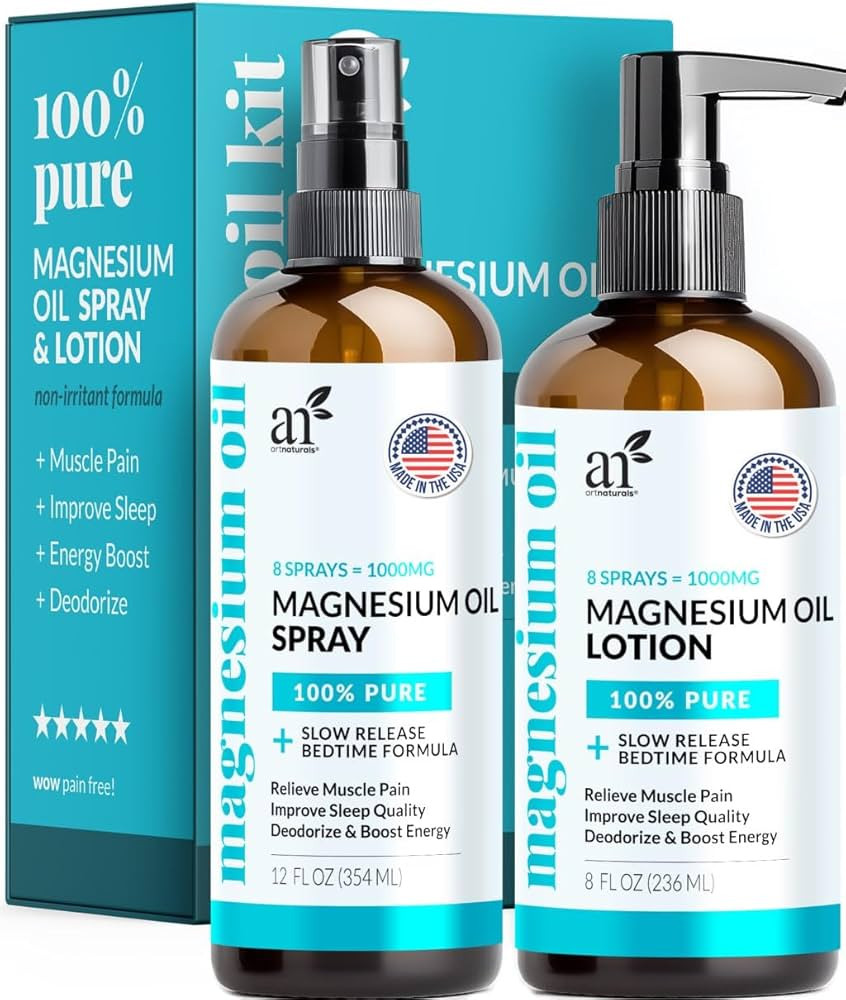 ArtNaturals Magnesium Oil Spray 12 oz + Body Massage Lotion Set 8oz for Feet & Sleep - Extra Stre... | Amazon (US)