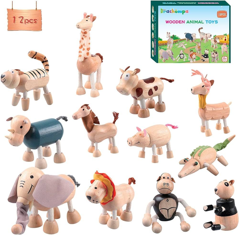 Amazon.com: 12PCS Bendable Wooden Animal Toys, Fun and Posable Animal Toys Figures for Early Educ... | Amazon (US)